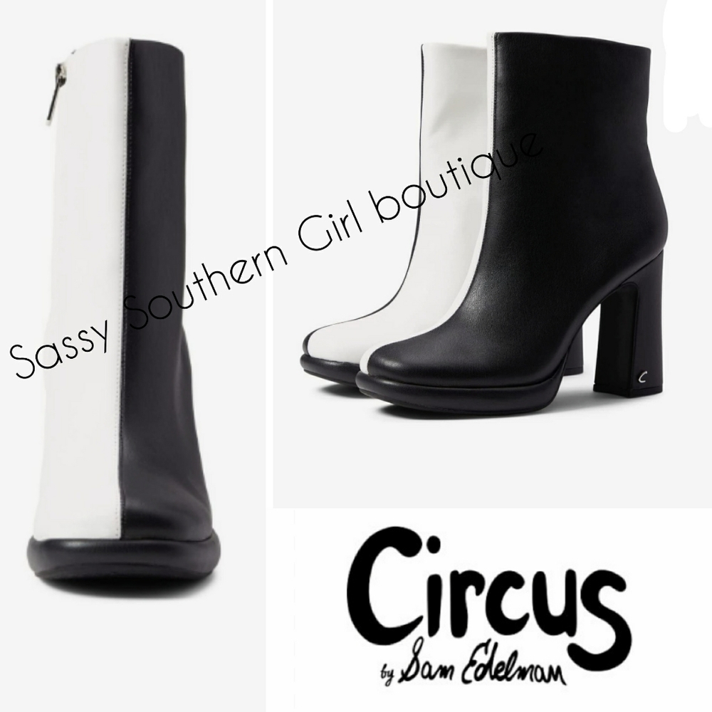 ⭐🆕Sam Edelman Circus Black White 2 toned platform leather booties